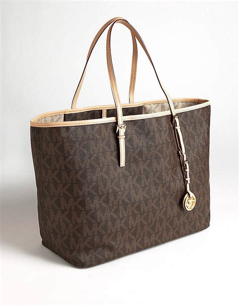 michael kors e 1204|Michael Kors Brown Signature Logo Print Canvas Tote Hand Bag .